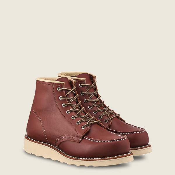 Red Wing Womens Heritage Boots - 6-inch Classic Moc - Short Atanado Leather - Burgundy - GYV982036